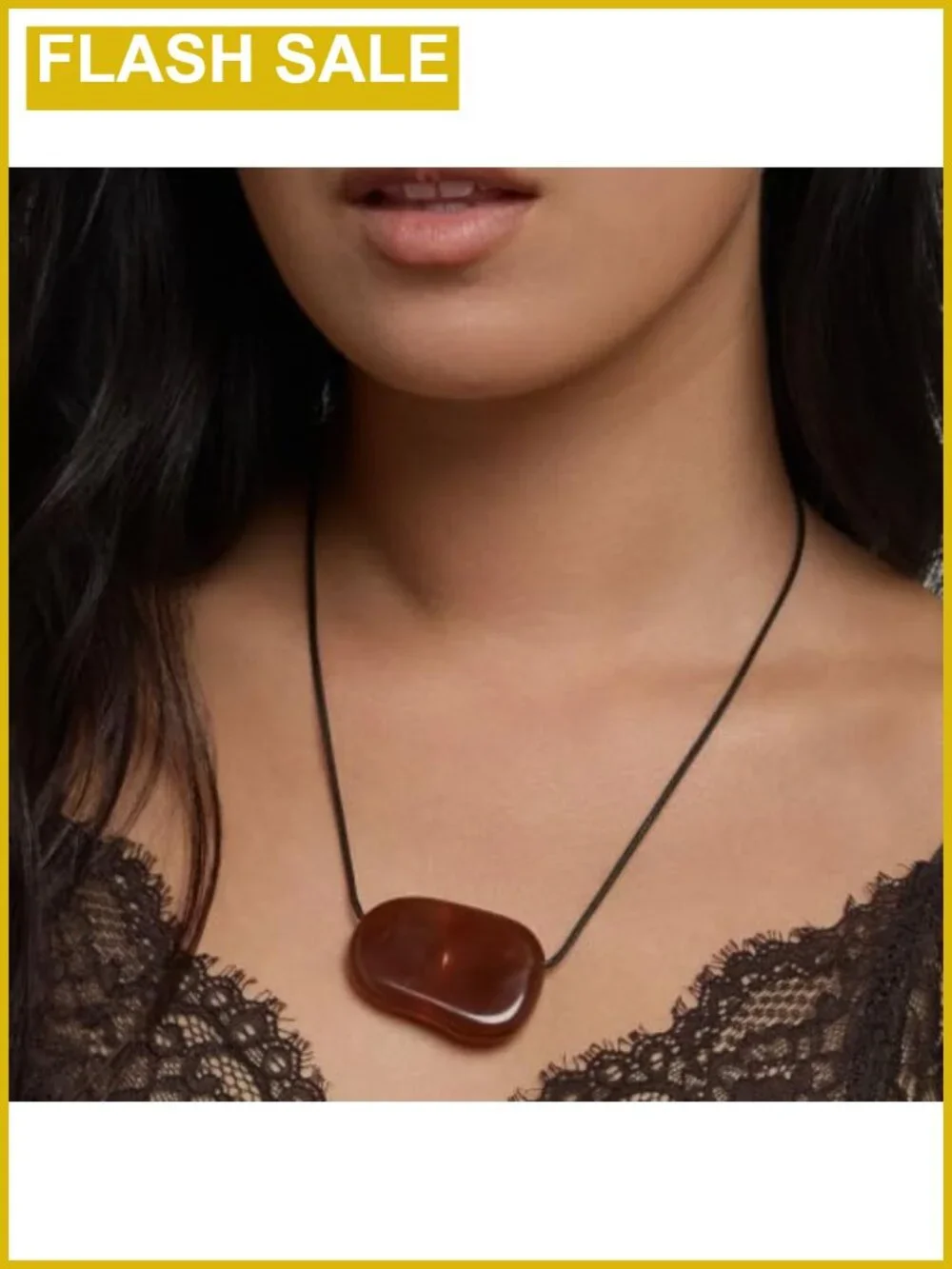 Pebble Pendant Necklace Cable Chain Prong Set Retro Elegant Everyday